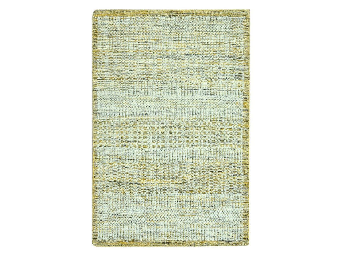 Modern / Contemporary hand-knotted wool rug in Yellow, 2' x 3' — SKU O076939