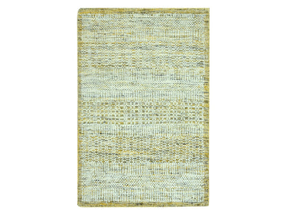Modern / Contemporary hand-knotted wool rug in Yellow, 2' x 3' — SKU O076939