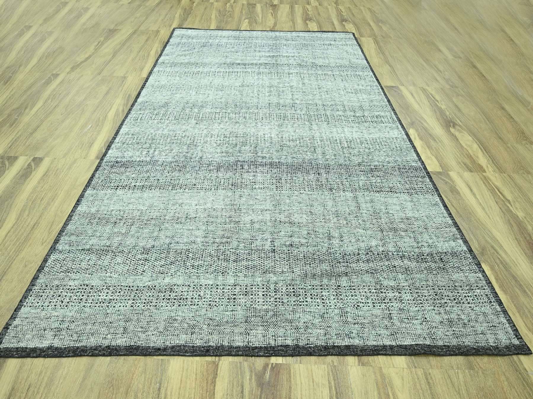 Black 9'0" x 12'1" Modern and Contemporary Hand knotted Wool Rug - Sku: O076951