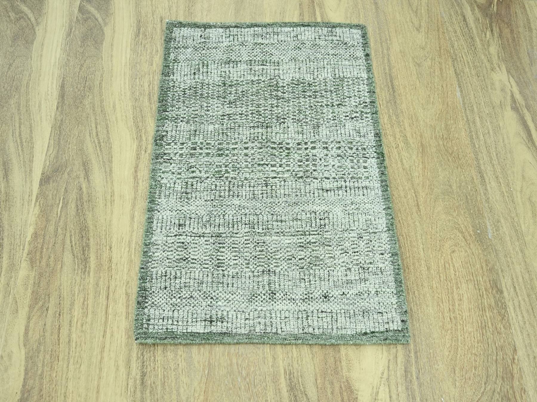 Green 2'0" x 3'0" Modern and Contemporary Hand knotted Wool Rug - Sku: O076989