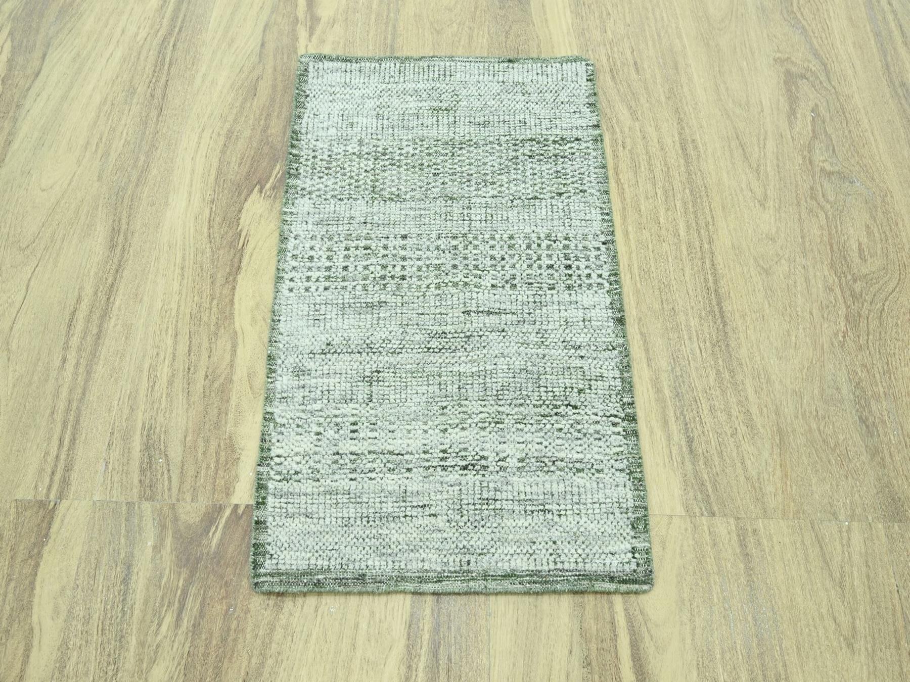 Green 2'0" x 3'0" Modern and Contemporary Hand knotted Wool Rug - Sku: O076990