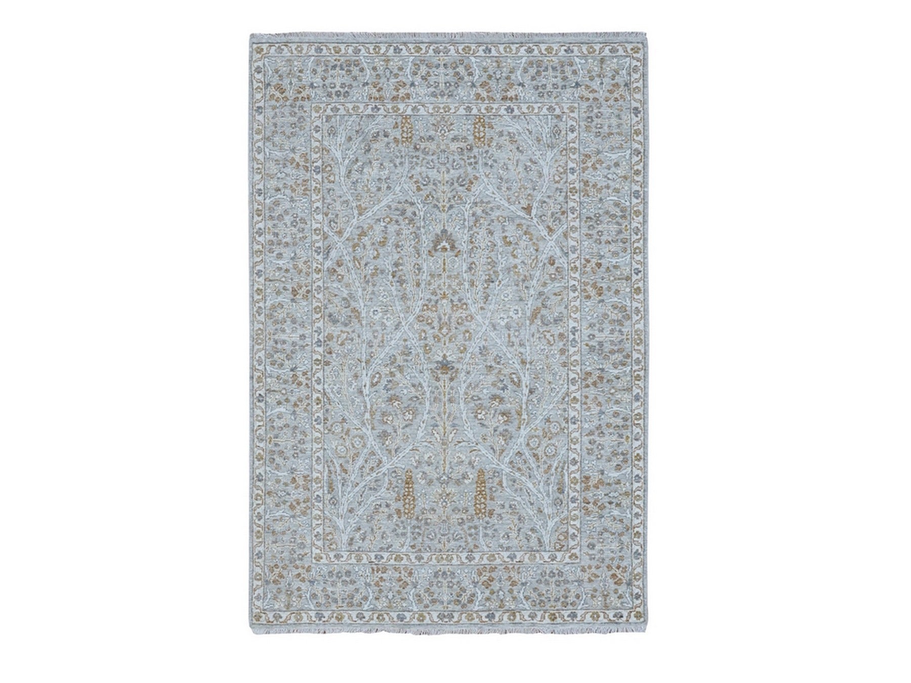 Fine Oriental hand-knotted wool rug in Gray, 4'1" x 6'1" — SKU O077000