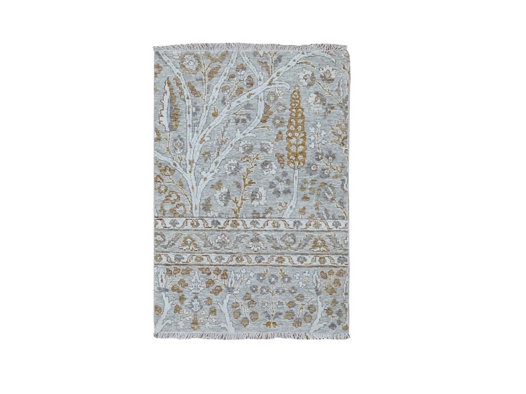 Fine Oriental hand-knotted wool rug in Gray, 2' x 3' — SKU O077002
