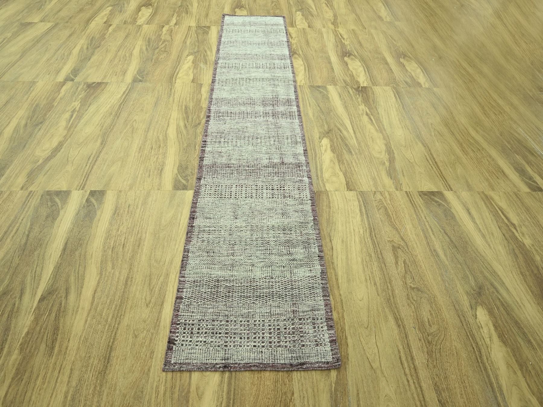 Modern / Contemporary hand-knotted wool runner in Red, 2'7" x 12'2" — SKU O077051 (view 2)
