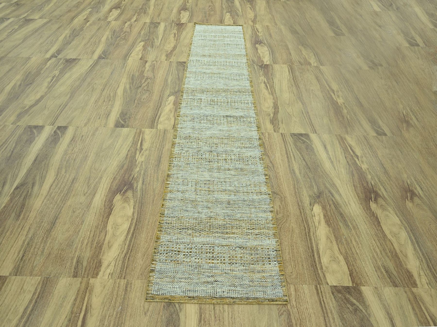 Modern / Contemporary hand-knotted wool runner in Yellow, 2'7" x 12' — SKU O077068 (view 2)