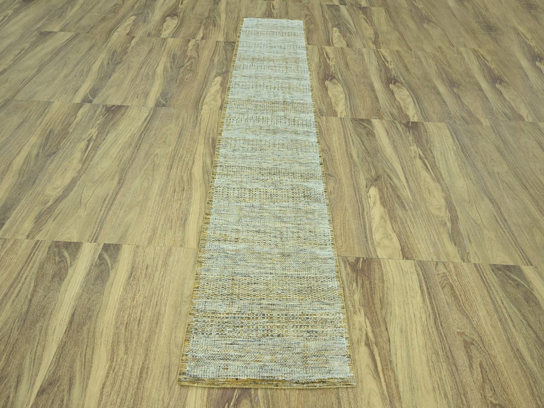 Modern / Contemporary hand-knotted wool runner in Yellow, 2'6" x 12' — SKU O077069 (view 2)