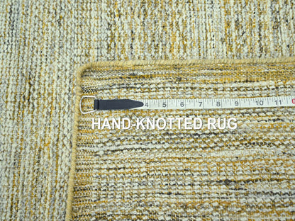 Modern / Contemporary hand-knotted wool runner in Yellow, 2'6" x 12' — SKU O077069 (view 7)