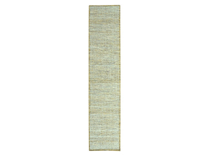 Modern / Contemporary hand-knotted wool runner in Yellow, 2'7" x 12' — SKU O077070