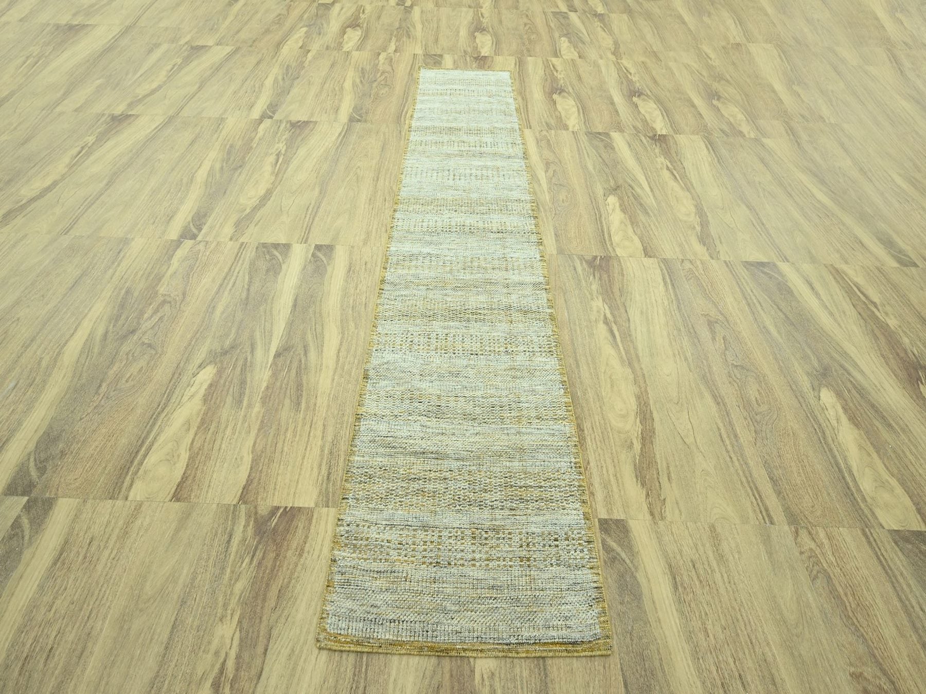 Modern / Contemporary hand-knotted wool runner in Yellow, 2'7" x 12' — SKU O077070 (view 2)