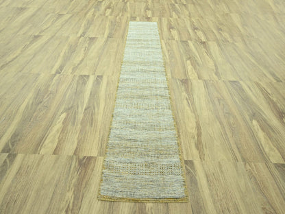 Modern / Contemporary hand-knotted wool runner in Yellow, 2'7" x 12' — SKU O077070 (view 2)