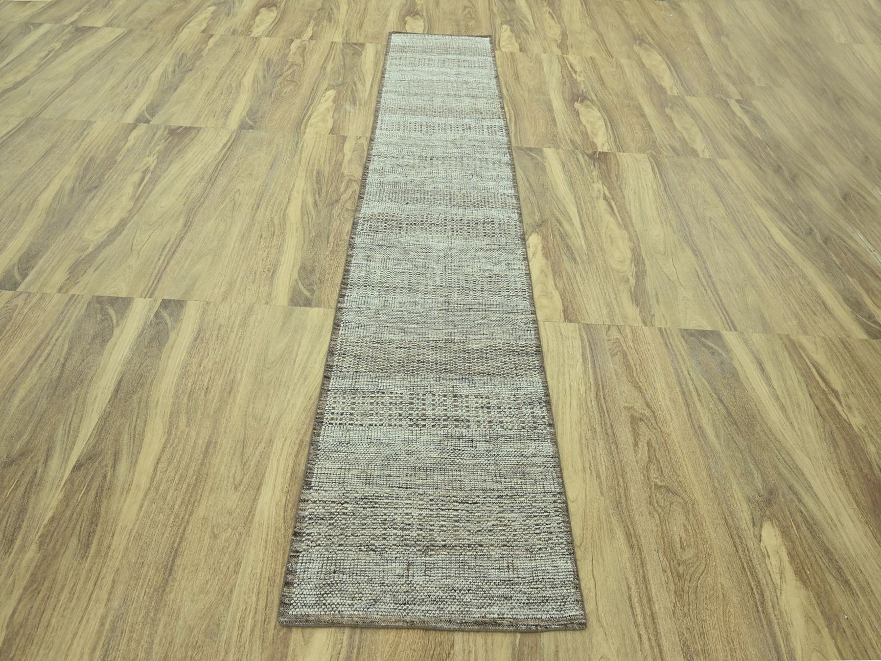 Modern / Contemporary hand-knotted wool runner in Brown, 2'7" x 11'10" — SKU O077073 (view 2)