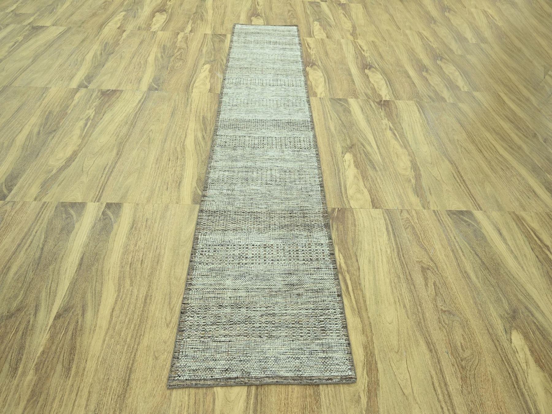 Modern / Contemporary hand-knotted wool runner in Brown, 2'7" x 11'10" — SKU O077074 (view 2)