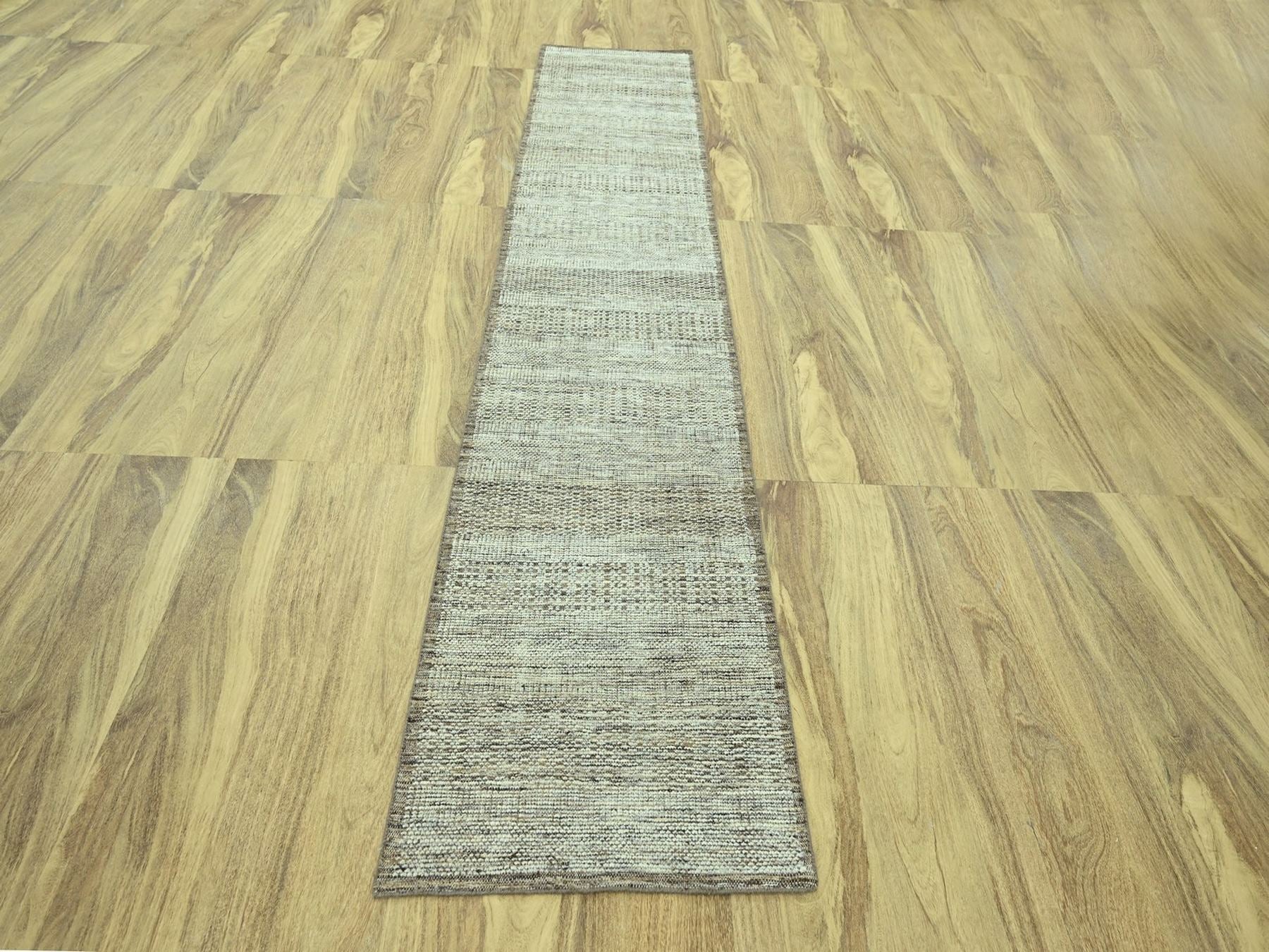 Modern / Contemporary hand-knotted wool runner in Brown, 2'8" x 12' — SKU O077075 (view 2)