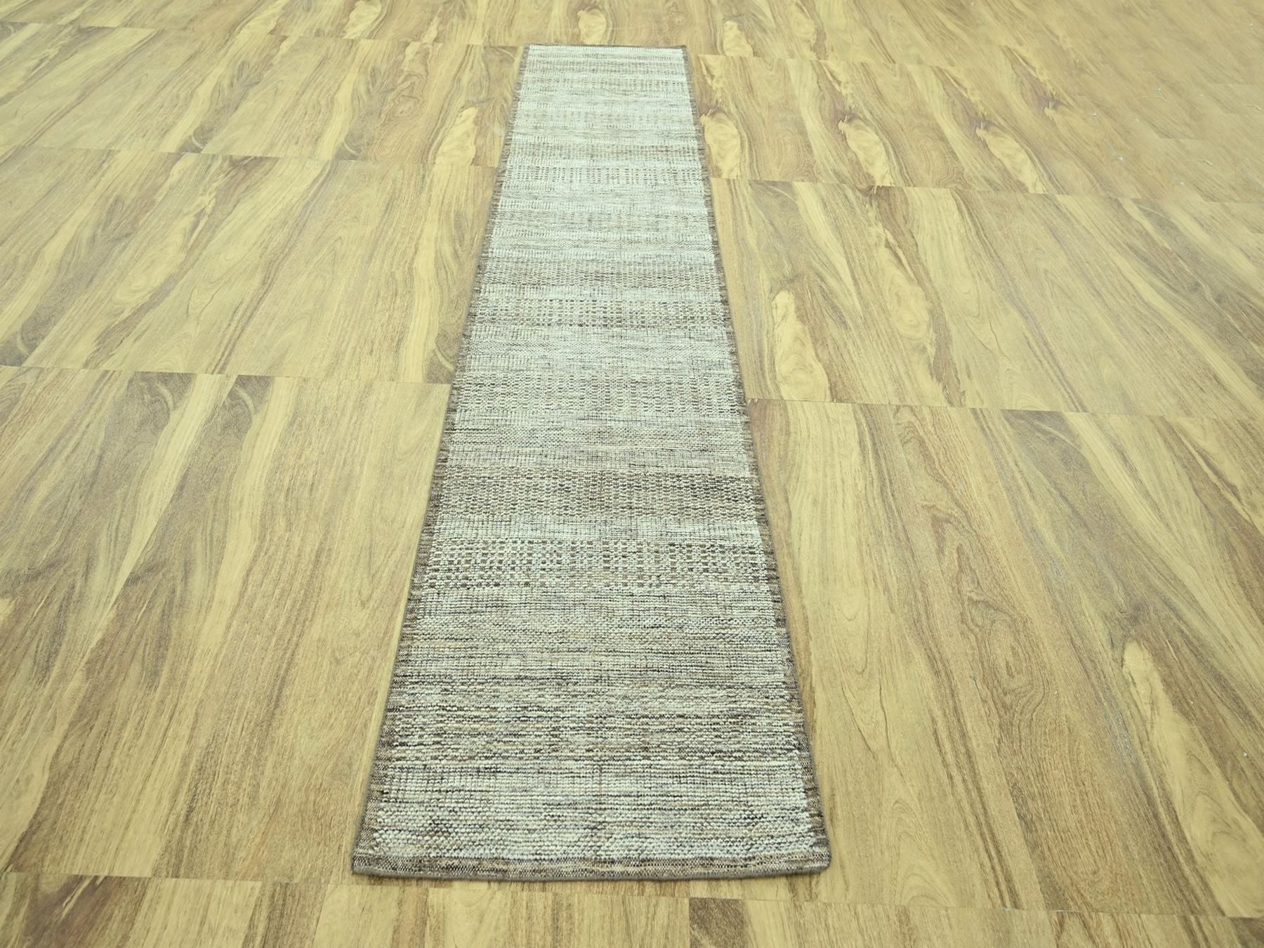 Modern / Contemporary hand-knotted wool runner in Brown, 2'7" x 10'1" — SKU O077076 (view 2)
