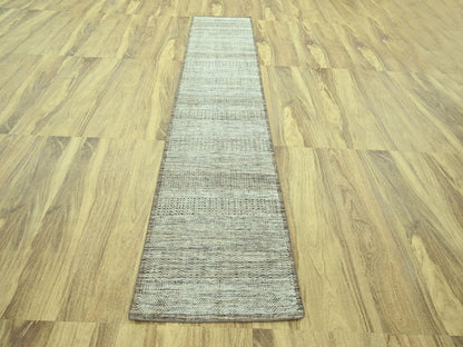 Modern / Contemporary hand-knotted wool runner in Brown, 2'7" x 10'1" — SKU O077076 (view 2)
