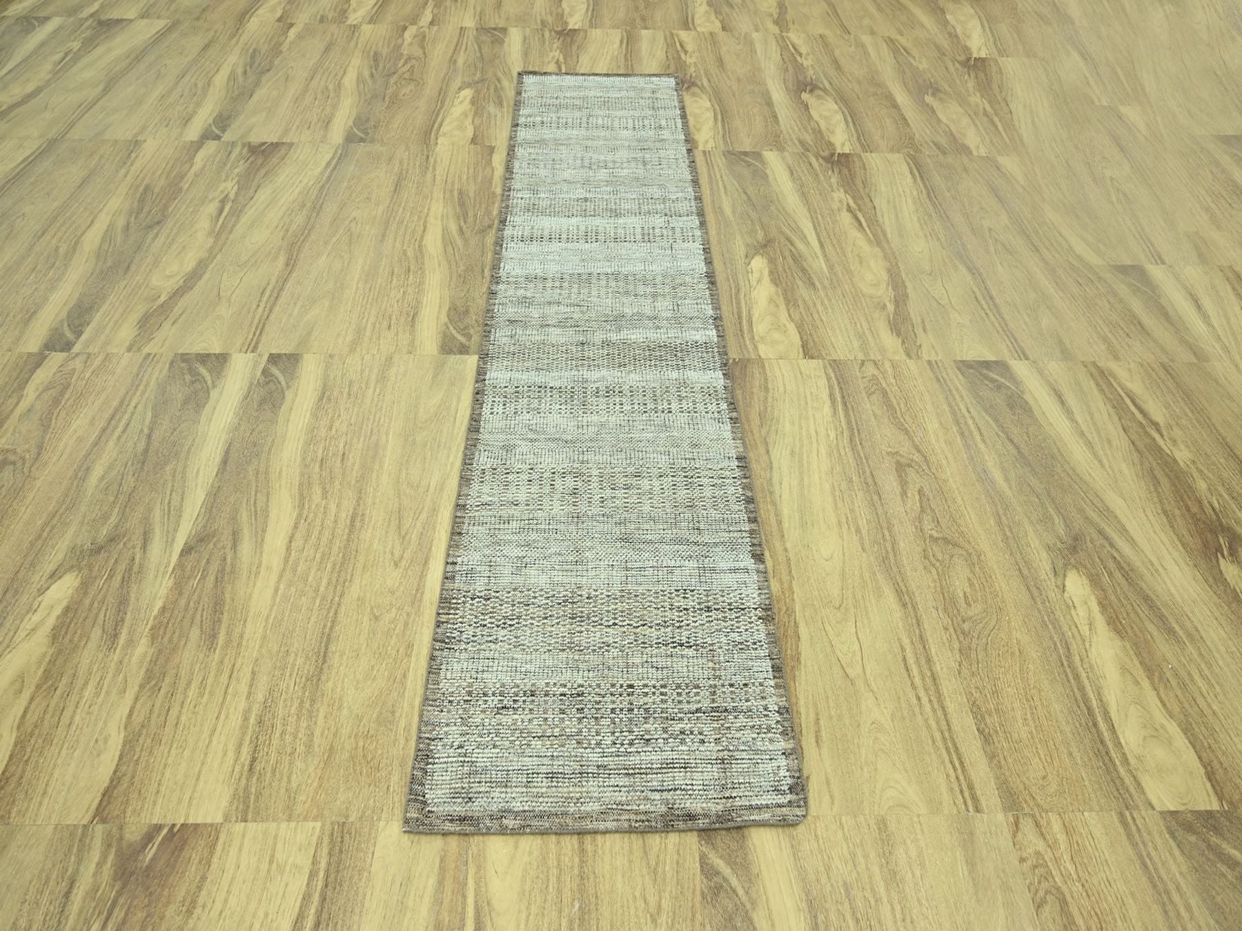 Modern / Contemporary hand-knotted wool runner in Brown, 2'7" x 10'2" — SKU O077077 (view 2)