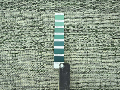 Modern / Contemporary hand-knotted wool runner in Green, 2'8" x 12' — SKU O077079 (view 4)