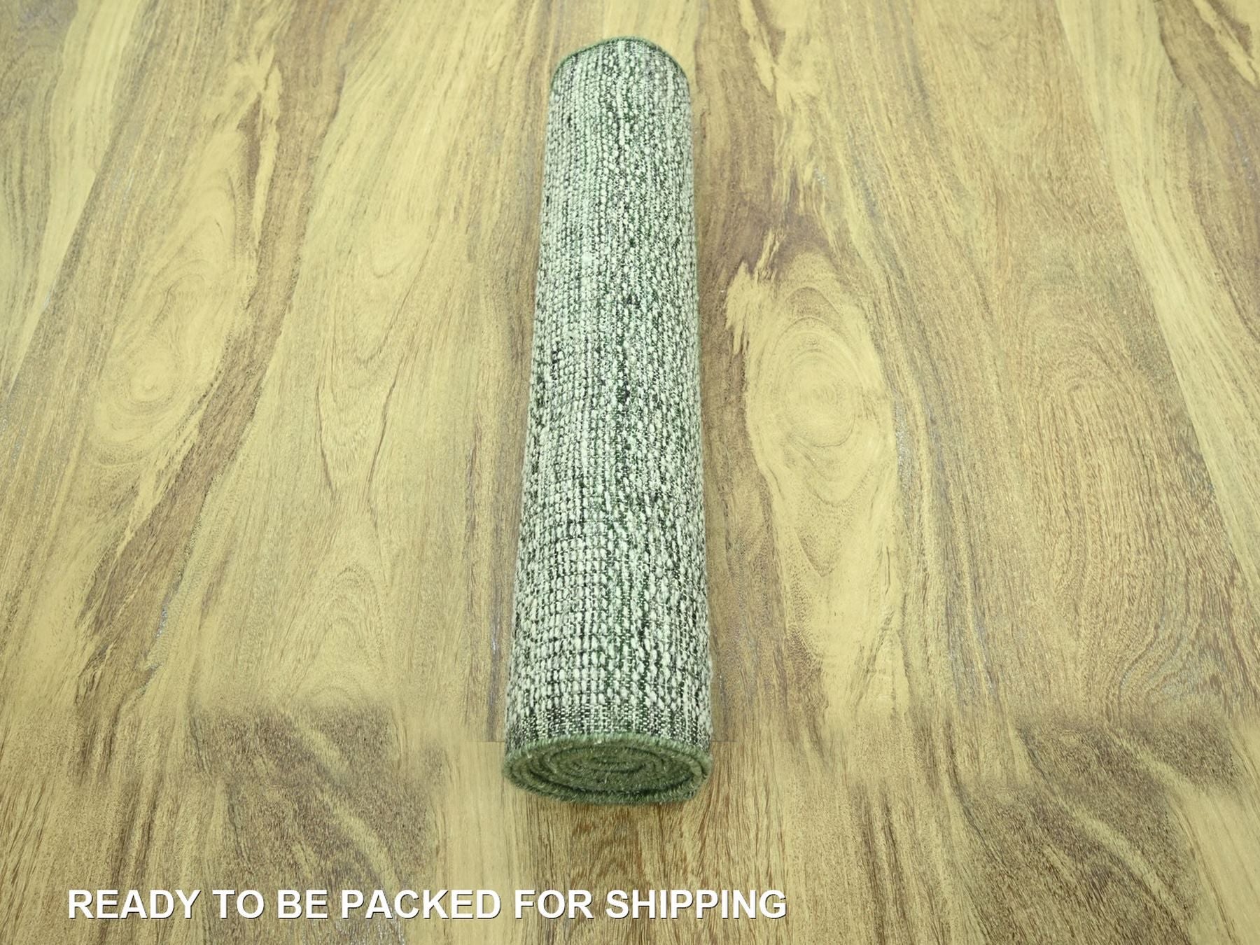 Modern / Contemporary hand-knotted wool runner in Green, 2'8" x 12' — SKU O077079 (view 5)