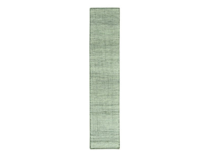 Modern / Contemporary hand-knotted wool runner in Green, 2'7" x 12' — SKU O077080