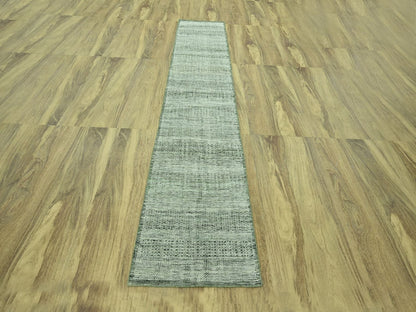 Modern / Contemporary hand-knotted wool runner in Green, 2'7" x 12' — SKU O077080 (view 2)