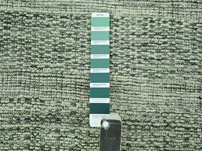 Modern / Contemporary hand-knotted wool runner in Green, 2'7" x 12' — SKU O077080 (view 4)
