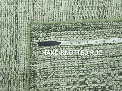 Modern / Contemporary hand-knotted wool runner in Green, 2'7" x 12' — SKU O077080 (view 7)