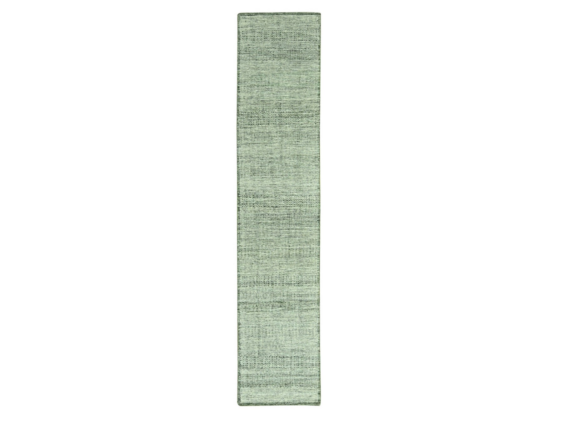 Modern / Contemporary hand-knotted wool runner in Green, 2'7" x 12' — SKU O077081