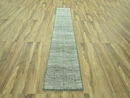 Modern / Contemporary hand-knotted wool runner in Green, 2'7" x 12' — SKU O077081 (view 2)