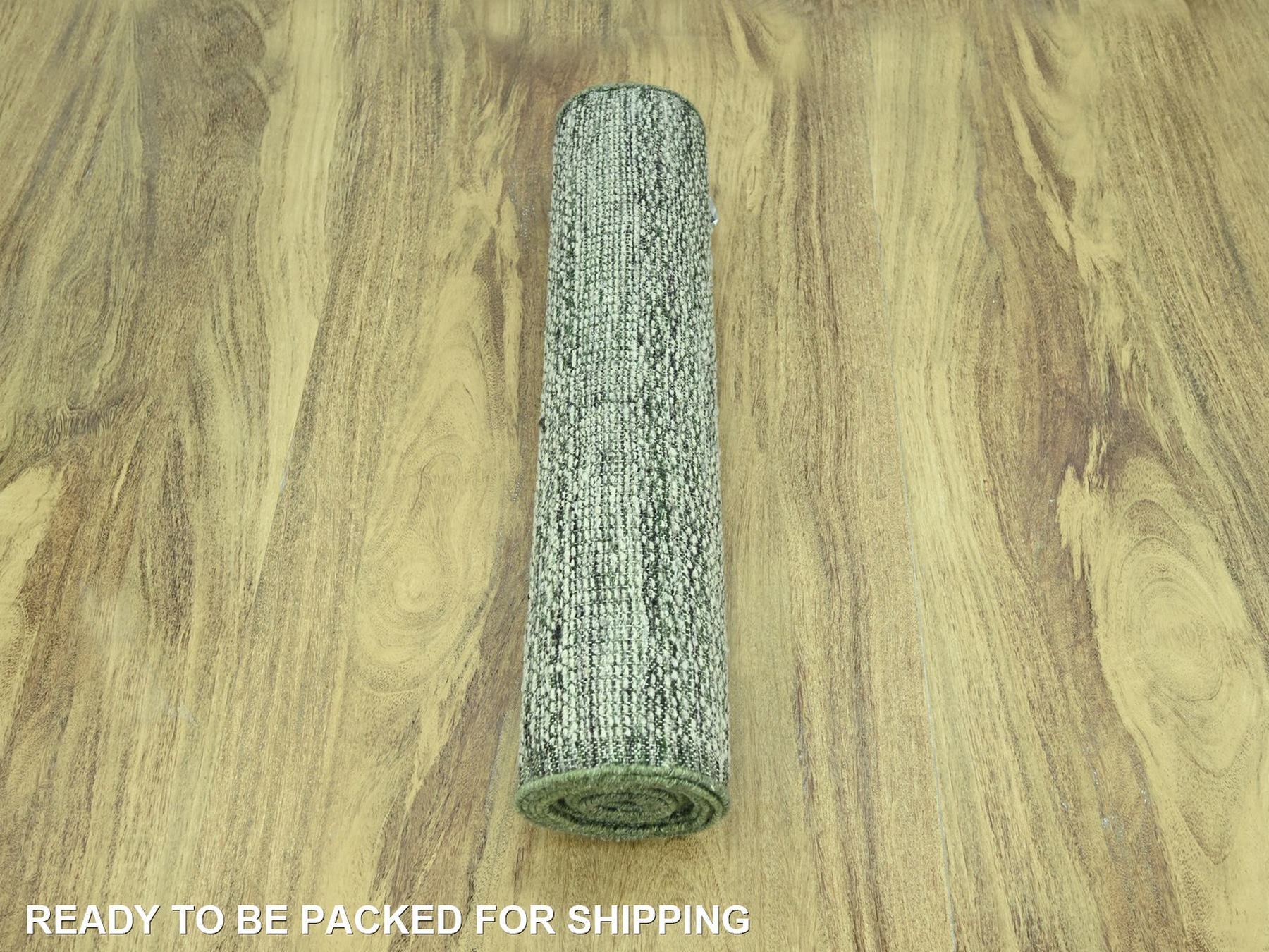 Modern / Contemporary hand-knotted wool runner in Green, 2'7" x 12' — SKU O077081 (view 5)