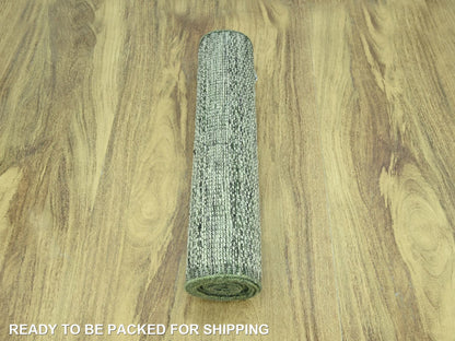 Modern / Contemporary hand-knotted wool runner in Green, 2'7" x 12' — SKU O077081 (view 5)