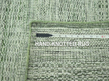 Modern / Contemporary hand-knotted wool runner in Green, 2'7" x 12' — SKU O077081 (view 7)