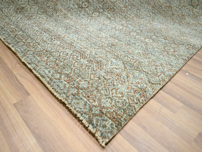 Modern / Contemporary hand-knotted wool rug in Green, 11'11" x 14'11" — SKU O077085 (view 6)
