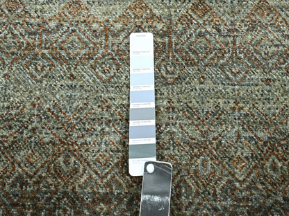 Modern / Contemporary hand-knotted wool rug in Green, 11'11" x 14'11" — SKU O077085 (view 7)