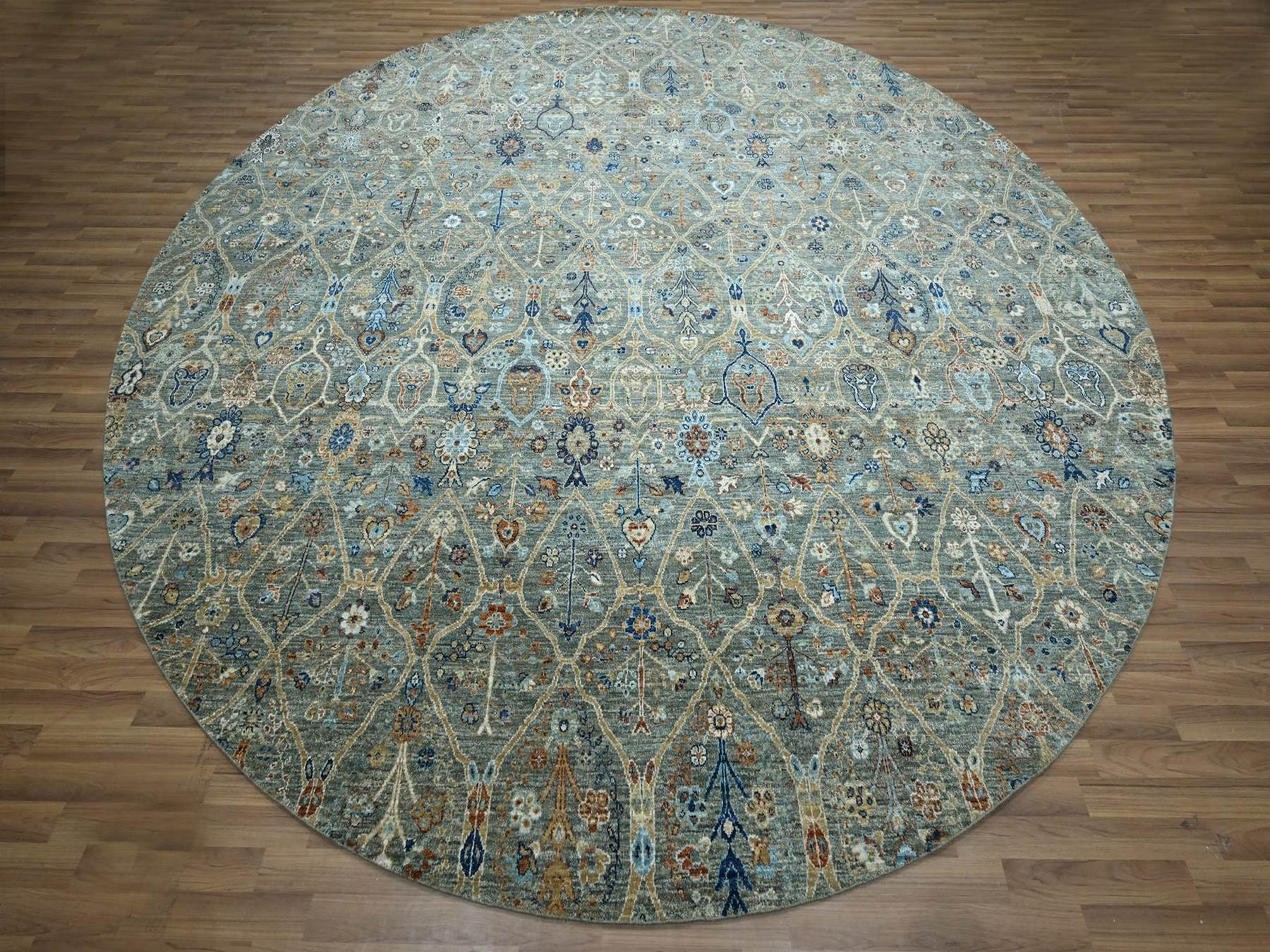 Agra Oushak hand-knotted wool rug in Green, 11'10" x 11'11" — SKU O077087 (view 2)