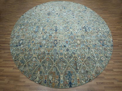 Agra Oushak hand-knotted wool rug in Green, 11'10" x 11'11" — SKU O077087 (view 2)
