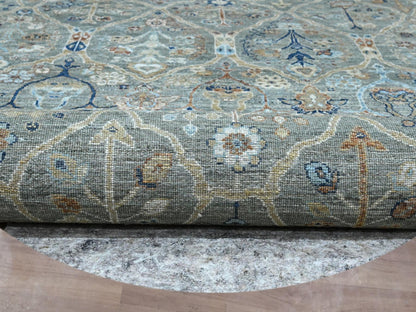 Agra Oushak hand-knotted wool rug in Green, 11'10" x 11'11" — SKU O077087 (view 4)