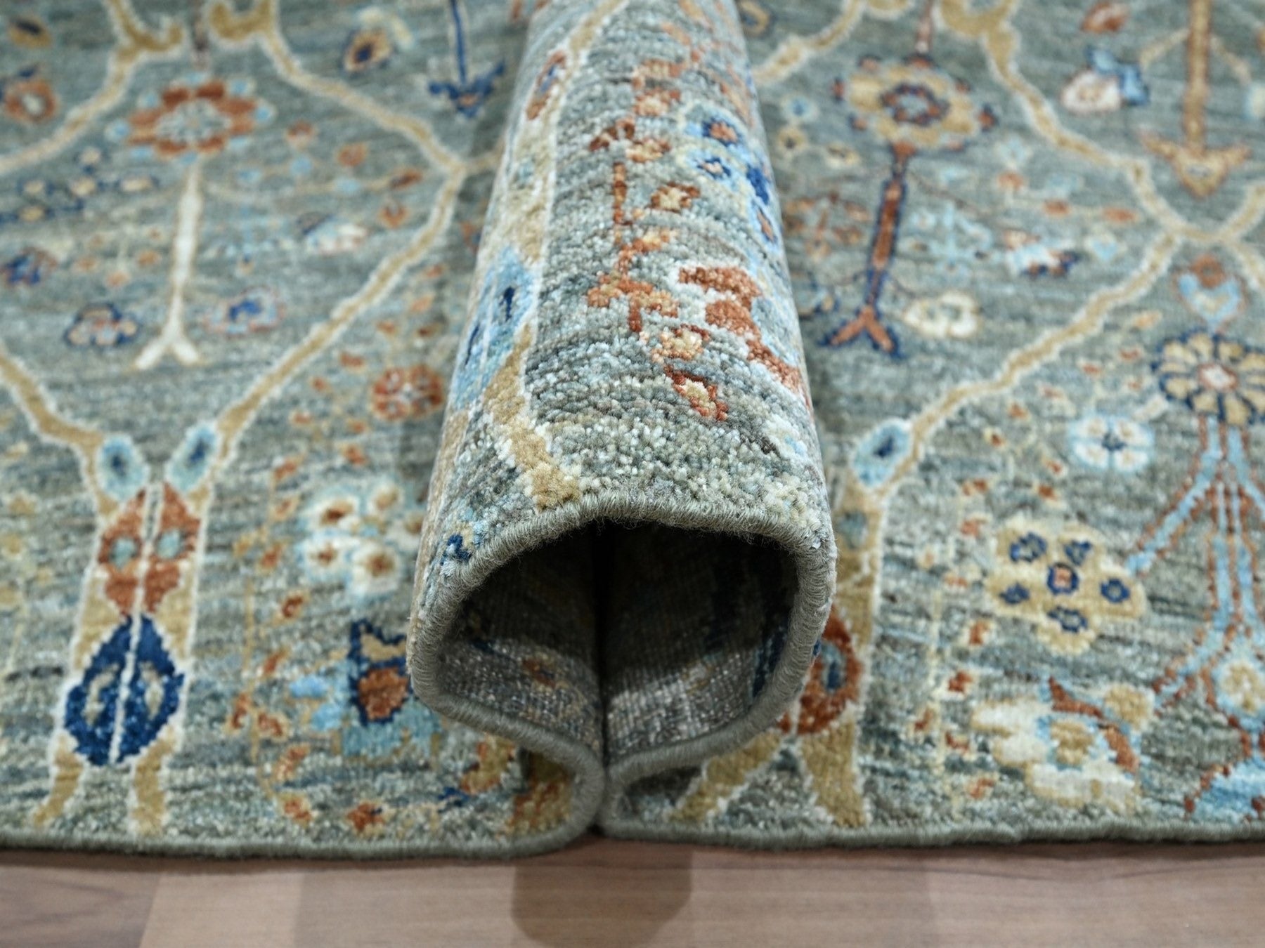 Agra Oushak hand-knotted wool rug in Green, 11'10" x 11'11" — SKU O077087 (view 5)