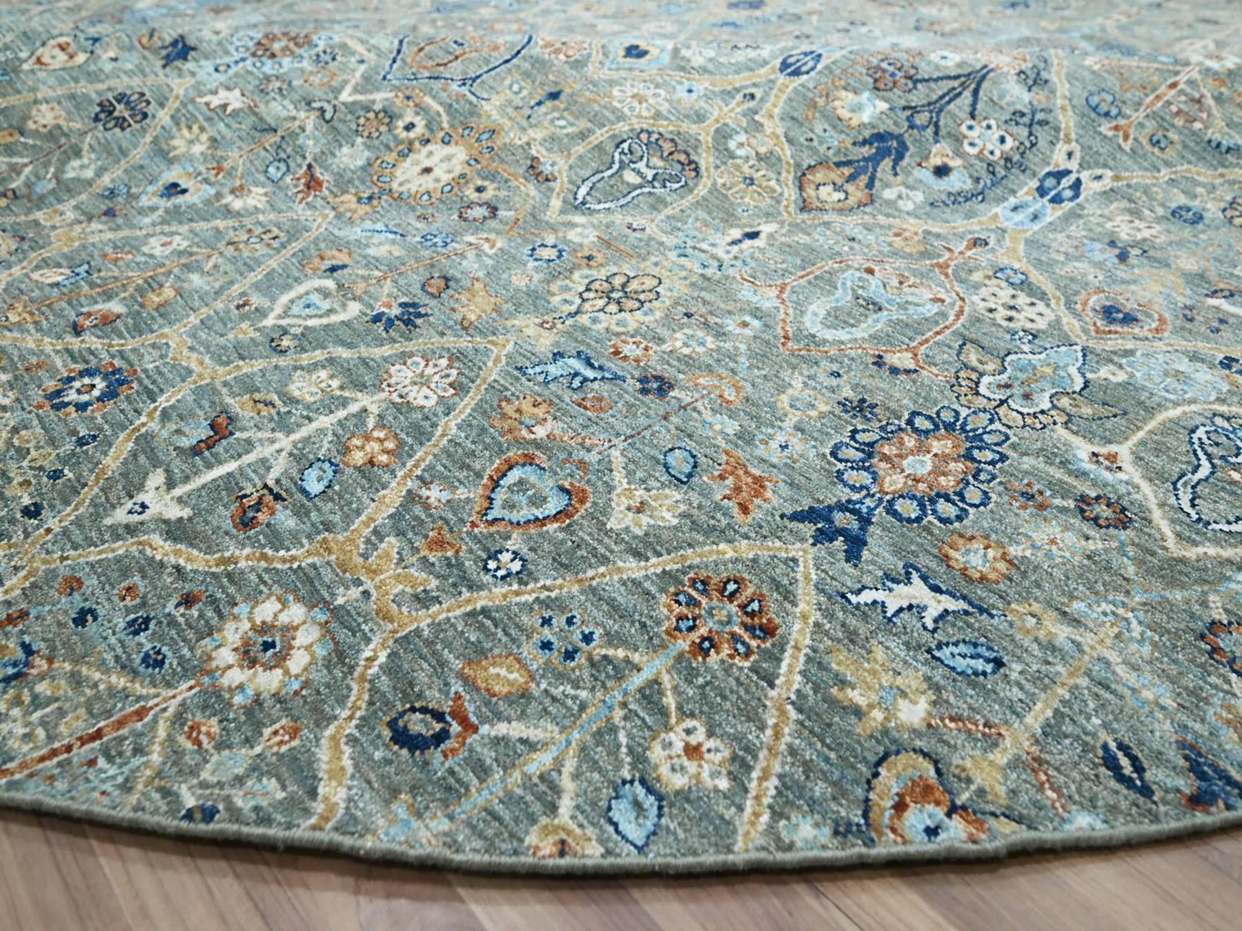 Agra Oushak hand-knotted wool rug in Green, 11'10" x 11'11" — SKU O077087 (view 6)