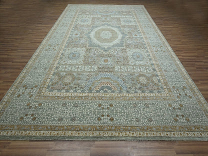 Mamluk Mamluk hand-knotted wool rug in Green & Ivory, 10' x 14'2" — SKU O077088 (view 2)