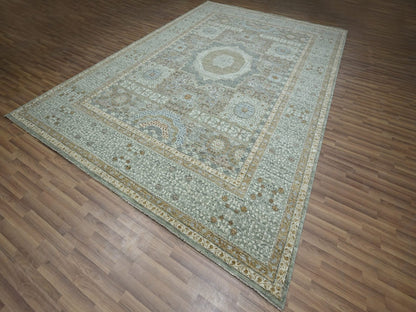 Mamluk Mamluk hand-knotted wool rug in Green & Ivory, 10' x 14'2" — SKU O077088 (view 3)