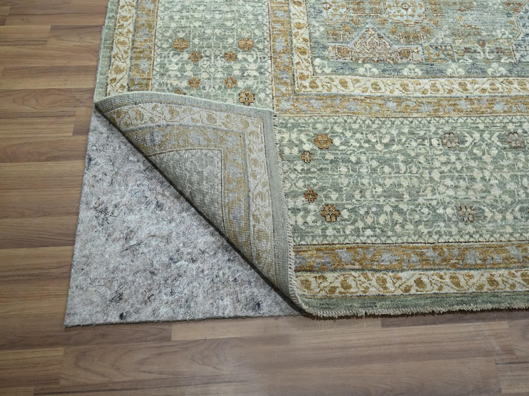 Mamluk Mamluk hand-knotted wool rug in Green & Ivory, 10' x 14'2" — SKU O077088 (view 4)