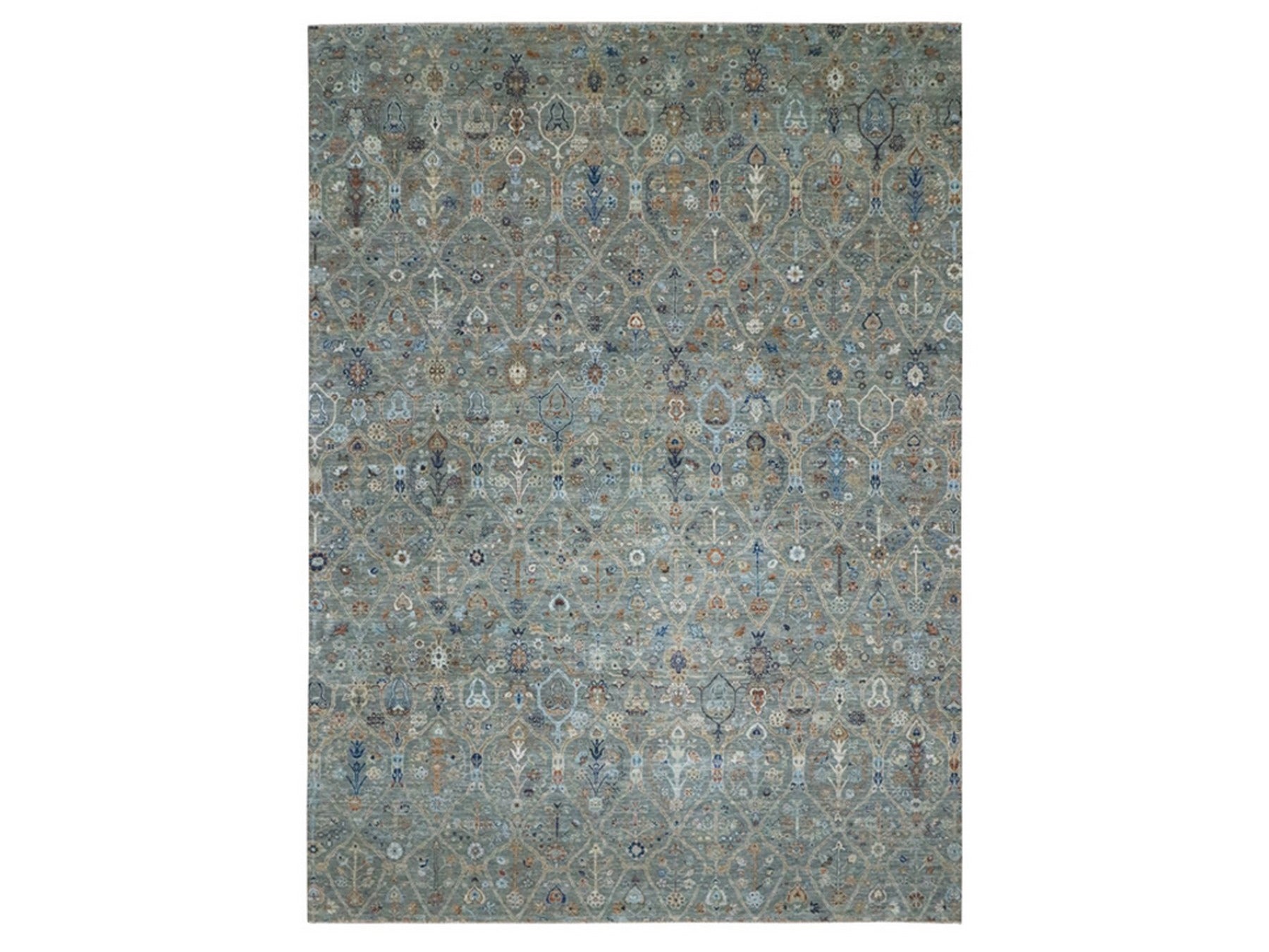 Agra Oushak hand-knotted wool rug in Green, 10'1" x 14' — SKU O077089