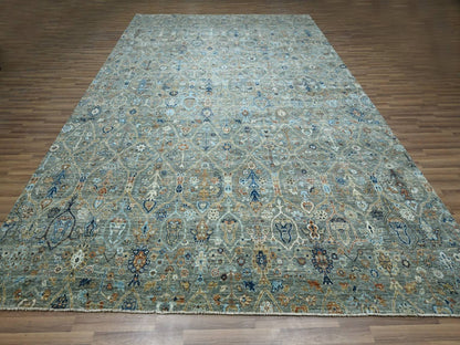 Agra Oushak hand-knotted wool rug in Green, 10'1" x 14' — SKU O077089 (view 2)