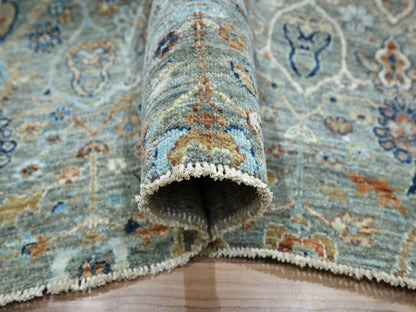 Agra Oushak hand-knotted wool rug in Green, 10'1" x 14' — SKU O077089 (view 5)