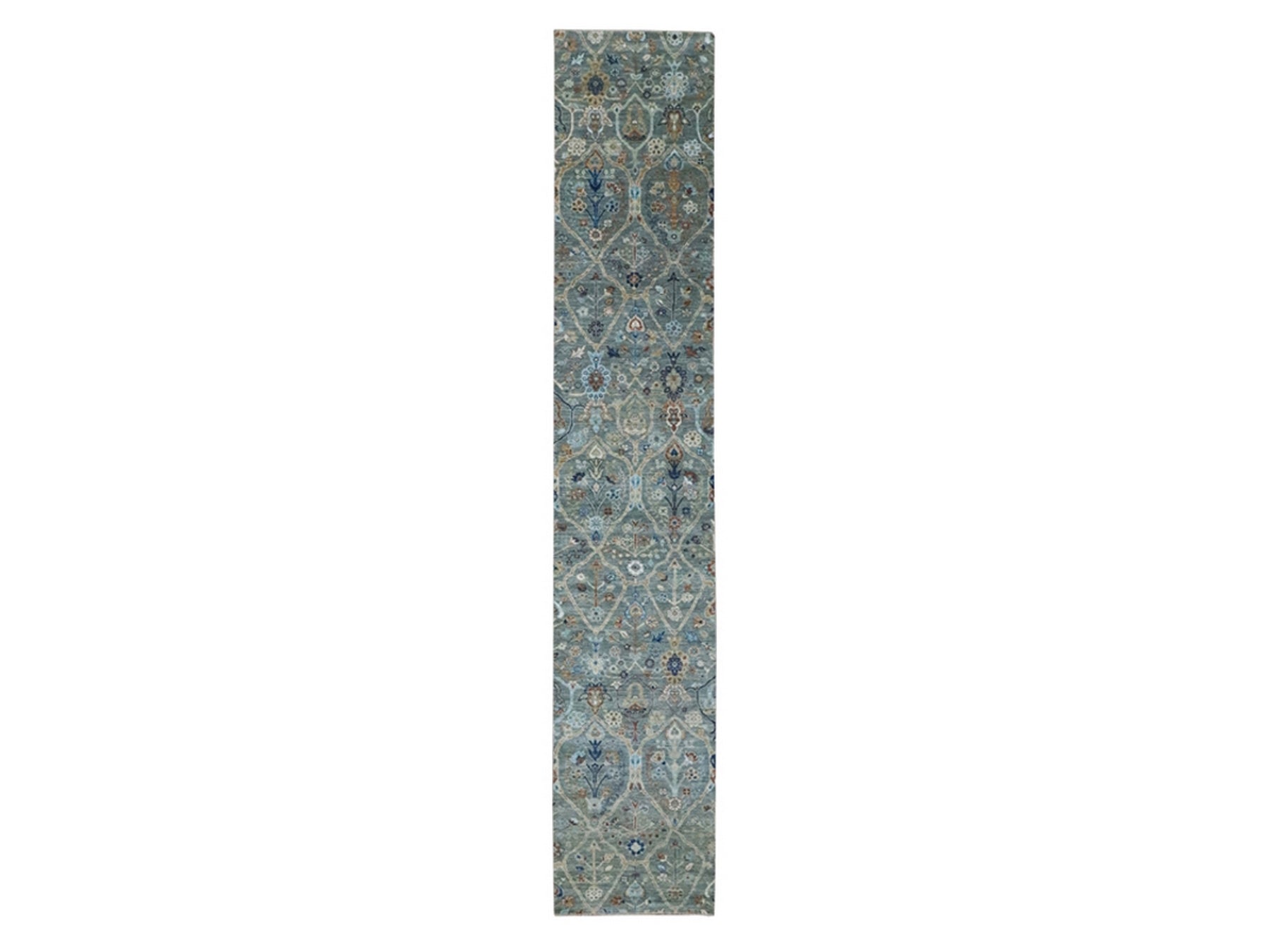 Agra Oushak hand-knotted wool runner in Green, 2'6" x 14' — SKU O077090