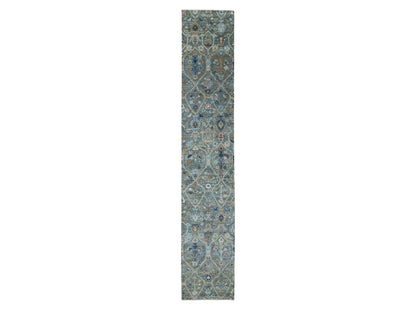 Agra Oushak hand-knotted wool runner in Green, 2'6" x 14' — SKU O077090