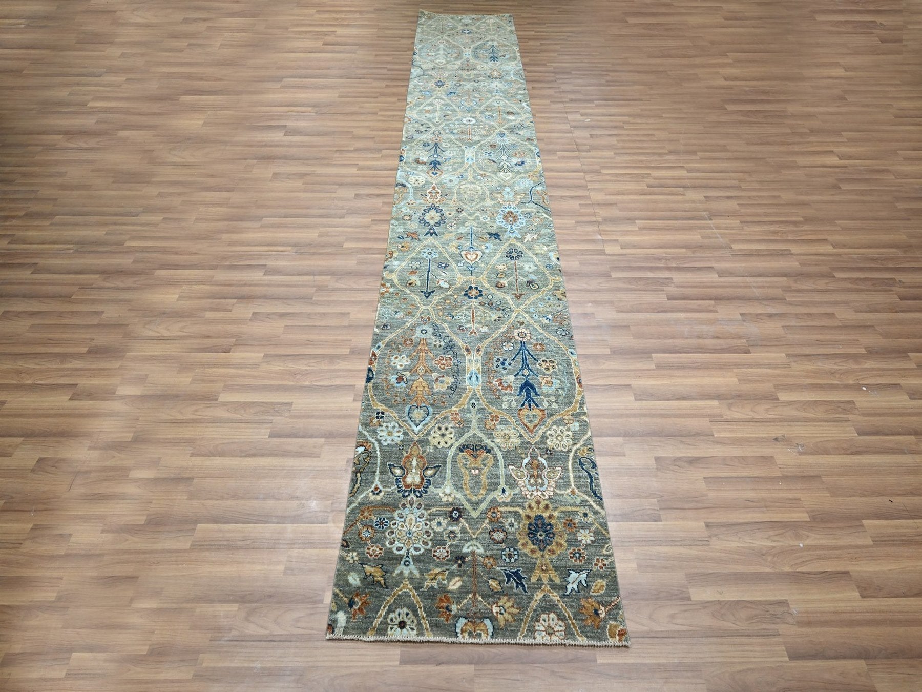 Agra Oushak hand-knotted wool runner in Green, 2'6" x 14' — SKU O077090 (view 2)