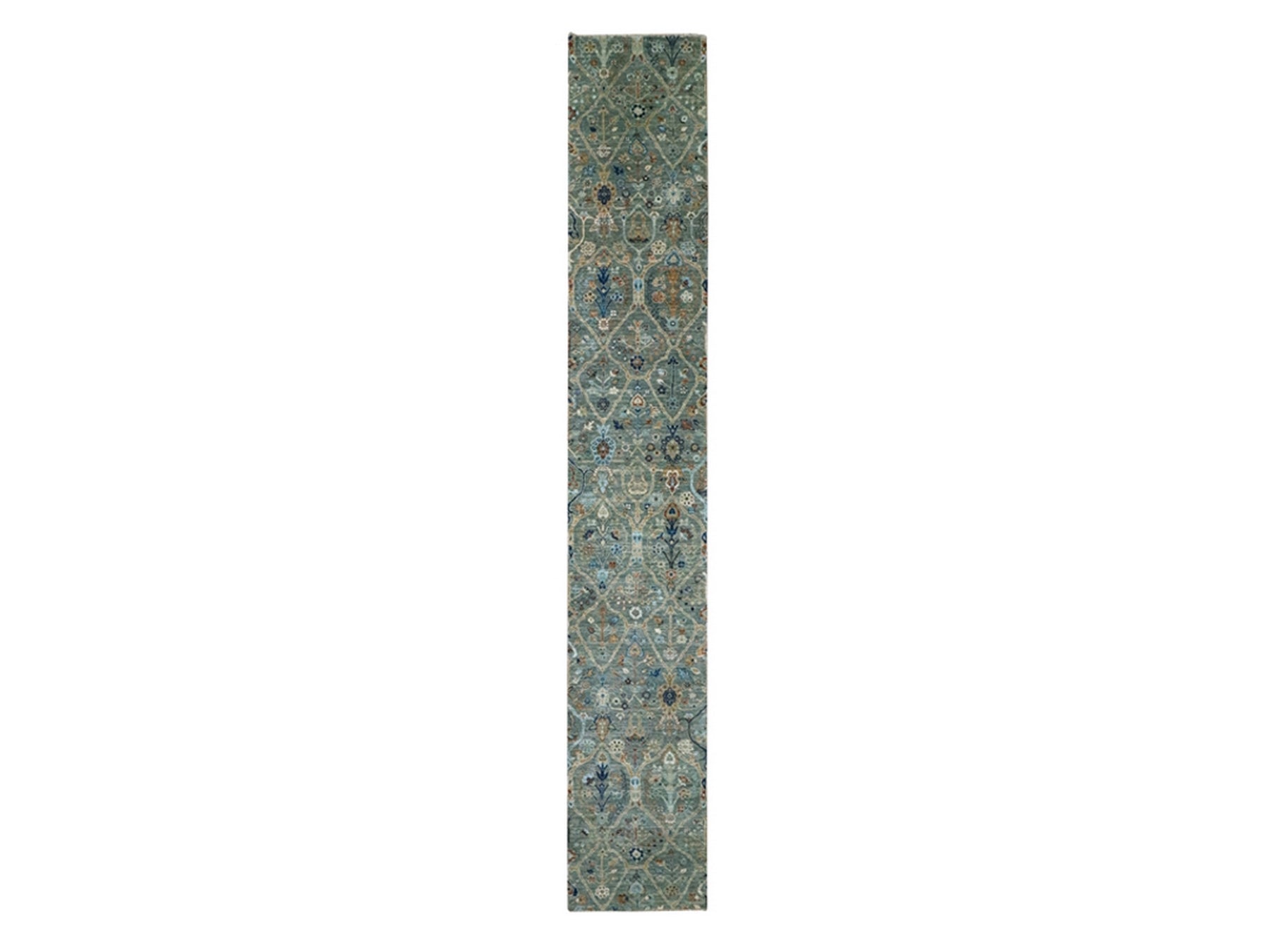 Agra Oushak hand-knotted wool runner in Green, 2'6" x 16'1" — SKU O077091