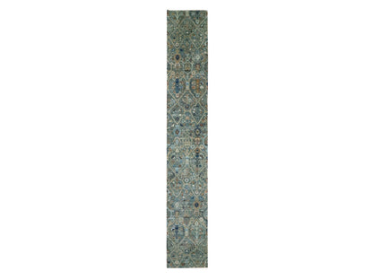 Agra Oushak hand-knotted wool runner in Green, 2'6" x 16'1" — SKU O077091