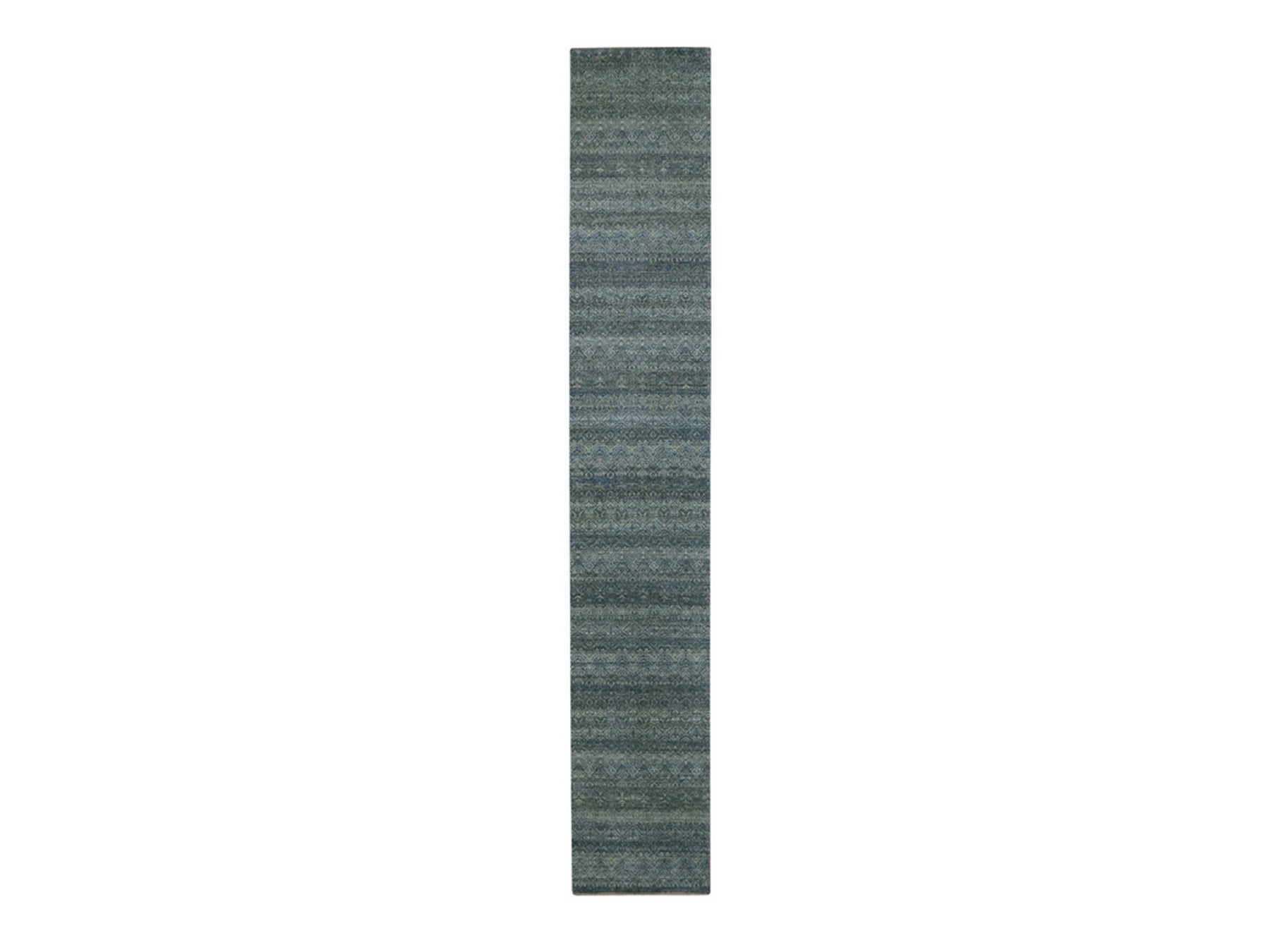Modern / Contemporary hand-knotted wool runner in Blue, 2'7" x 16' — SKU O077092